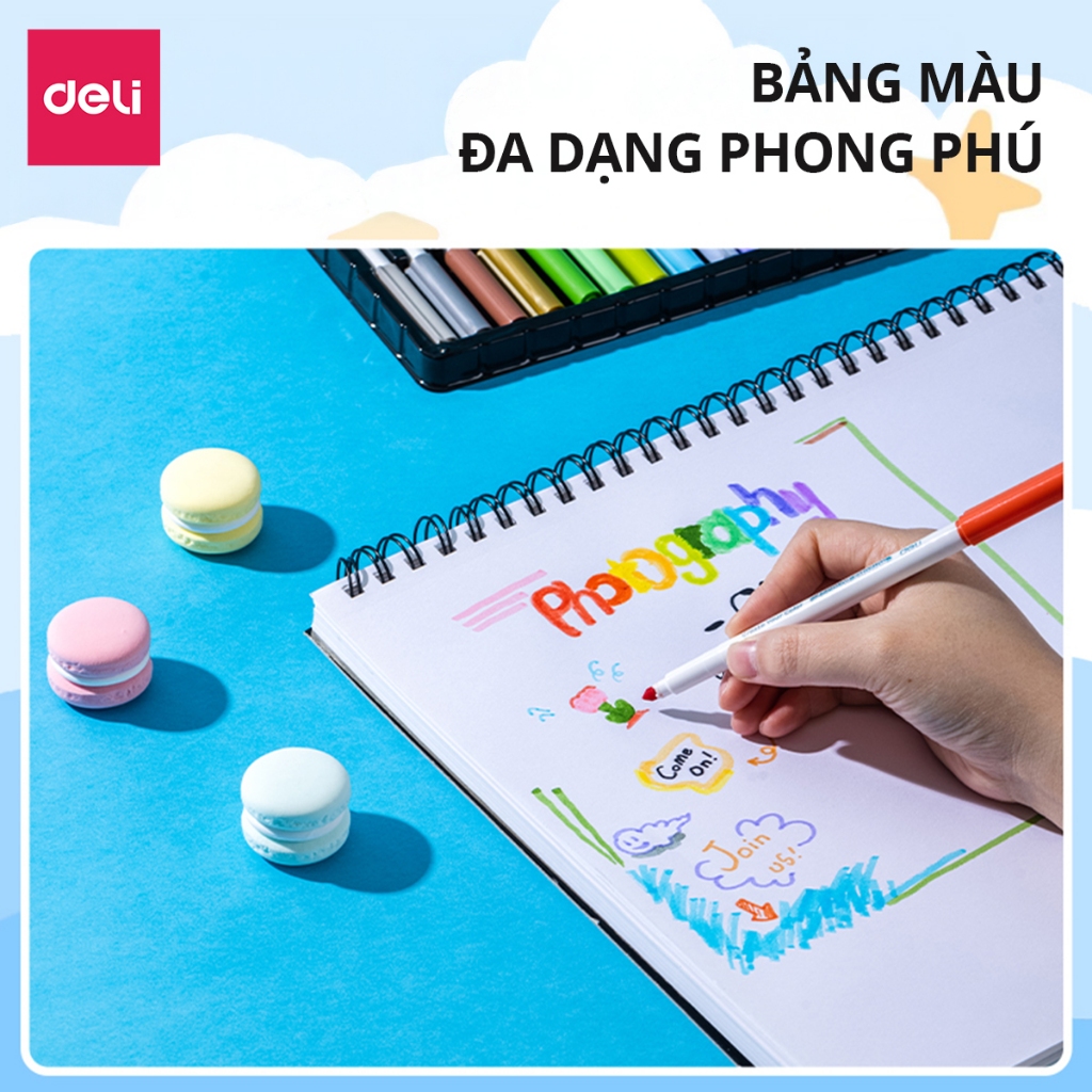 Bút Lông Màu Fiber Pen Deli 20/36 Màu - Màu An Toàn Có Thể Rửa Được Tô Màu Vẽ Tranh Đi Nét Học Sinh