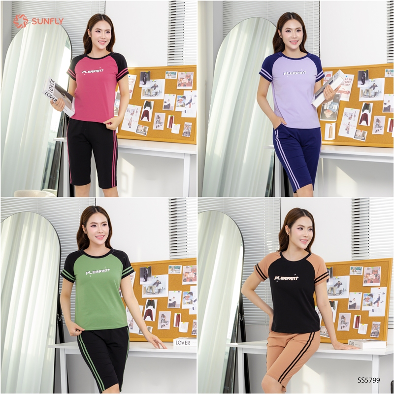 Ảnh Bộ thể thao nữ cotton USA SUNFLY áo cộc quần ngố SS5799 2