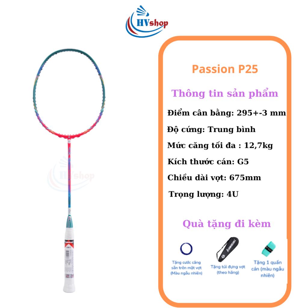 Vợt cầu lông Kawasaki P23, P25, 1973, 3570, P26, Aurora  tặng cước,bao đơn, quấn cán - HVShop