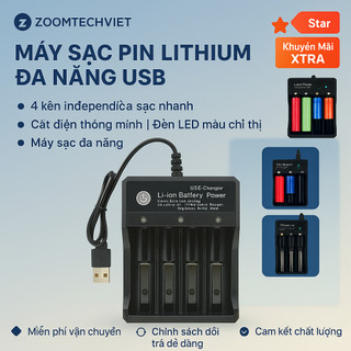 Máy sạc pin lithium 4 khe 3.7V USB, hỗ trợ các loại pin 10440 14500 16340 16650 14650 18350 18500.