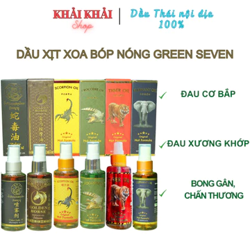 Dầu nóng xoa bóp xương khớp dạng xịt, Dầu xoa bóp giảm đau cá sấu/ hổ/ ngựa/ voi Green Seven Thái Lan 50ml