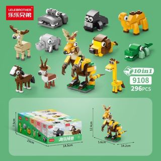Mô hình đồ chơi lắp ráp 10in1 mini 3D các hình động vật,xe cứu hỏa,xe tăng,xe cảnh sát,tàu thủy,máy bay HT Toys