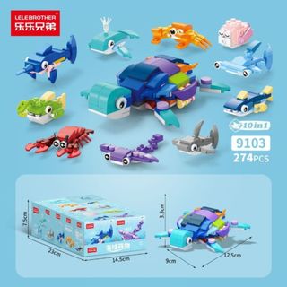Mô hình đồ chơi lắp ráp 10in1 mini 3D các hình động vật,xe cứu hỏa,xe tăng,xe cảnh sát,tàu thủy,máy bay HT Toys