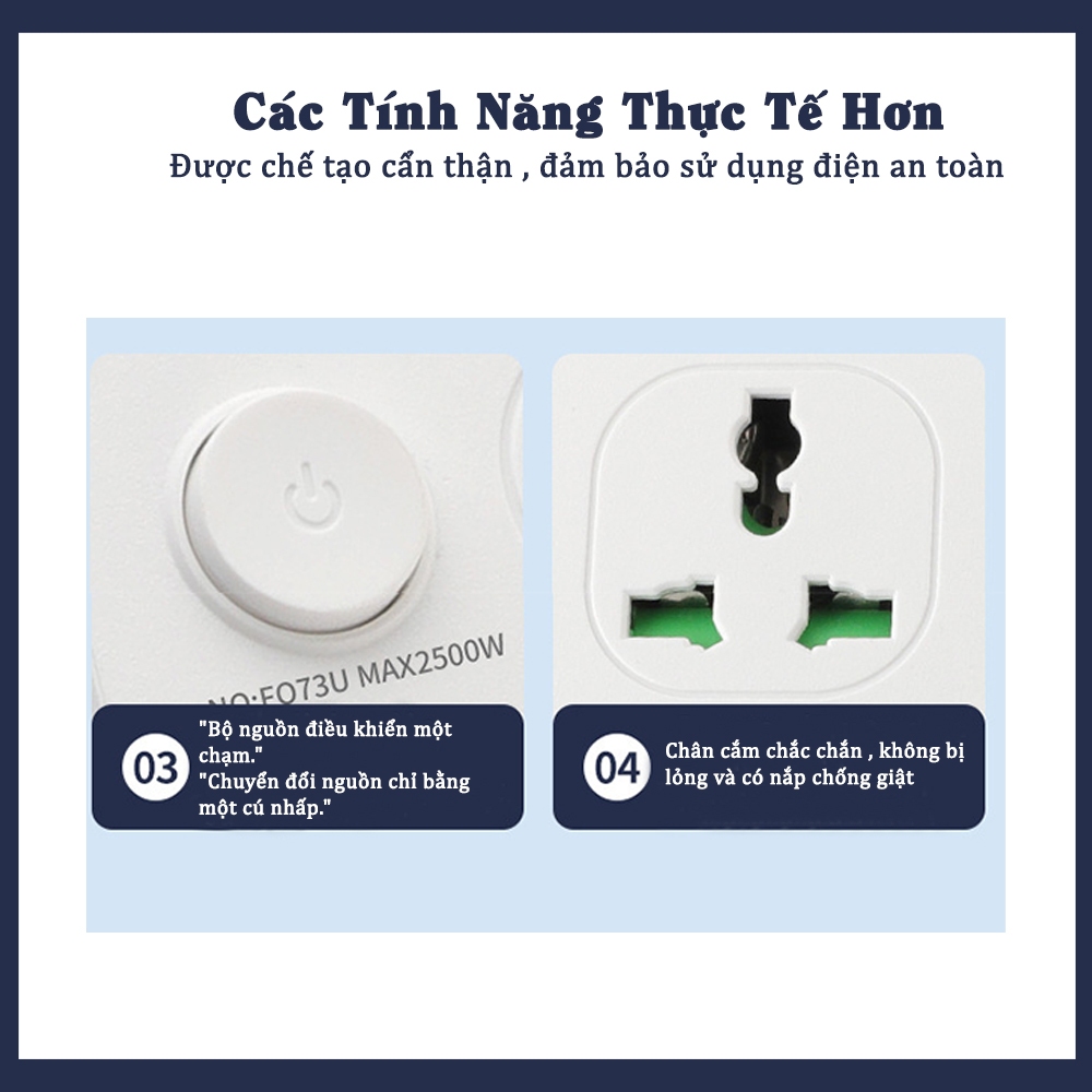 Ảnh Ổ cắm điện đa năng thông minh, Sipanic 3 cổng USB 1 cổng Type-C sạc nhanh, chịu tải 2500W Dây dài 2M 3