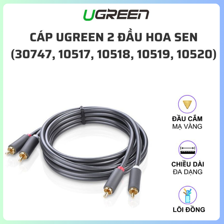 Cáp AV 2 đầu hoa sen (2RCA) Ugreen 30747 10517 10518 10519 10520 AV104 ...
