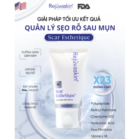 Scar Esthetique 30ml Rejuvaskin kem xóa sẹo thâm/ rỗ/ lõm date 2028