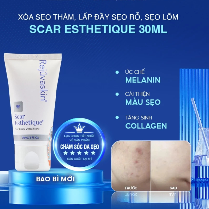 Scar Esthetique 30ml Rejuvaskin kem xóa sẹo thâm/ rỗ/ lõm date 2028