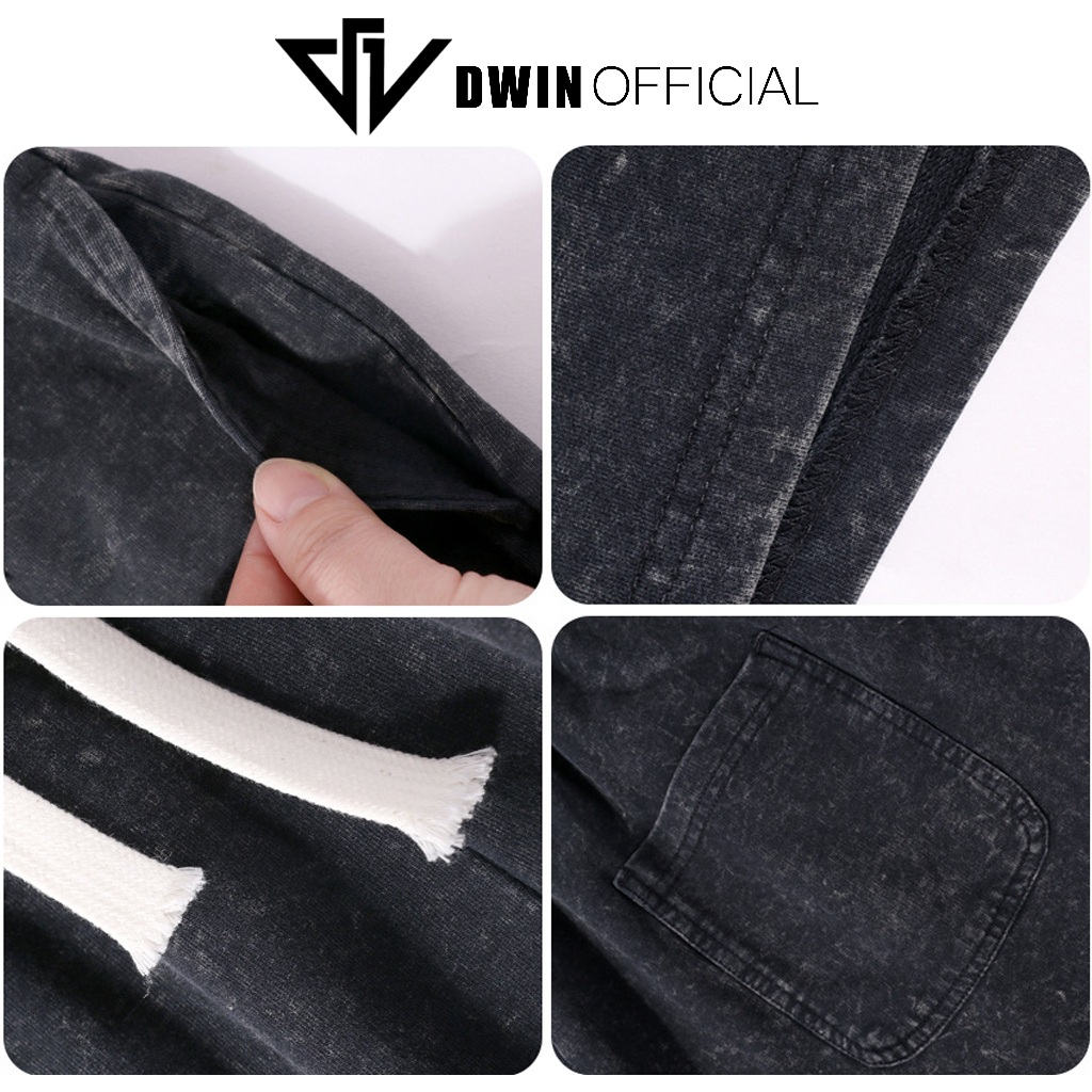 Ảnh Quần short jean cotton nam nữ DWIN đùi jean cotton wash form rộng basic unisex chống nhăn không xù 4