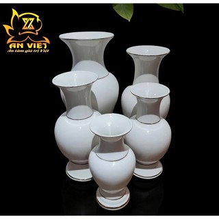 Bình Hoa Gốm Sứ Men Trắng Viền Vàng Thờ Cúng - Nội Thất An Việt - 1515T