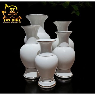 Bình Hoa Gốm Sứ Men Trắng Viền Vàng Thờ Cúng - Nội Thất An Việt - 1515T