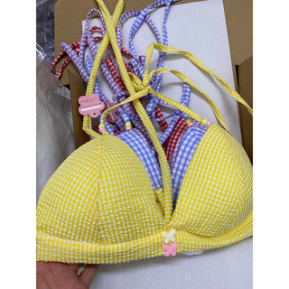 Set bộ bikini đi biển phối ren boi, caro nhí xô - handmade by Mimi house