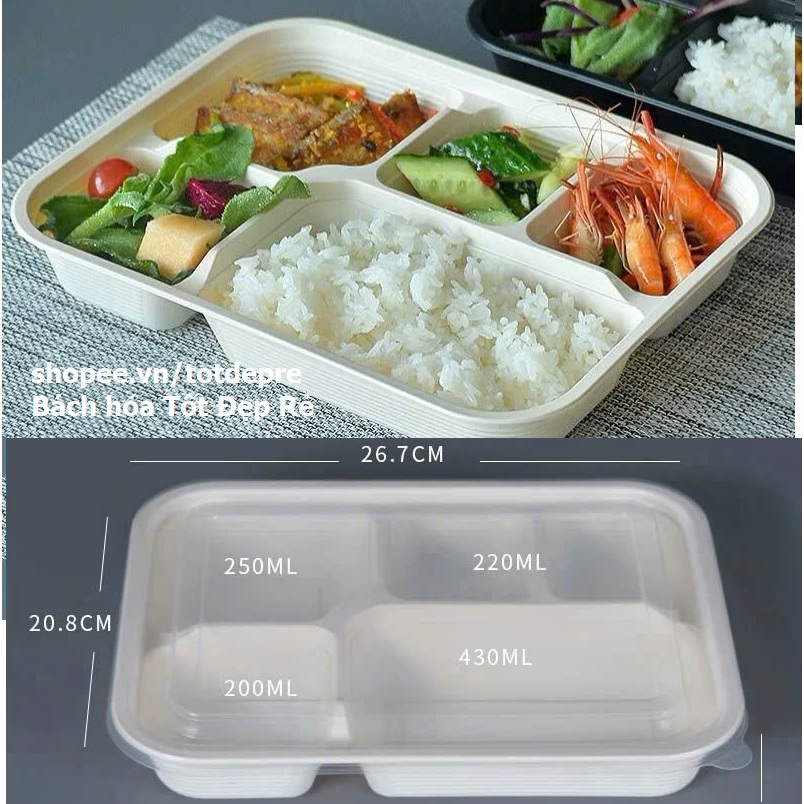 (combo 10) khay cơm văn phòng 5 ngăn có nắp Dùng Để Đựng Cơm Văn Phòng, Bún Đậu, Cơm Chay,...