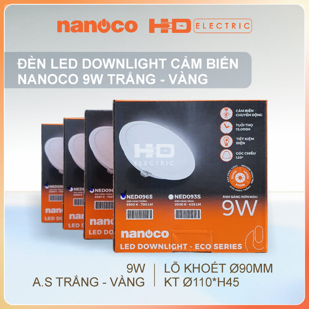 Đèn Led Âm trần Cảm biến 9W 12W Nanoco NED bật tắt khi có chuyển động ...