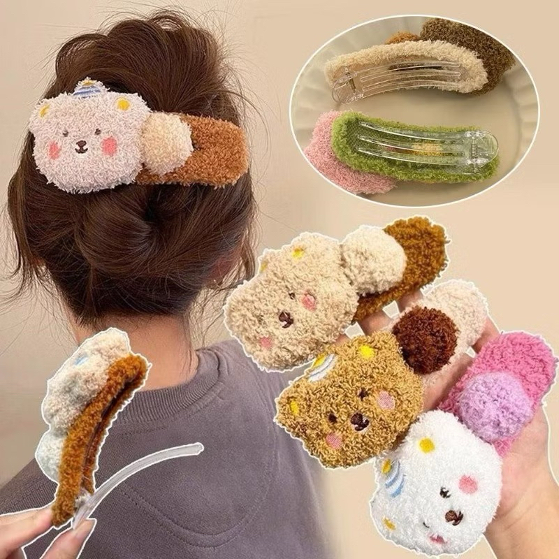 Kẹp tóc lông xù kẹp mỏ vịt hoạ tiết hoạt hình