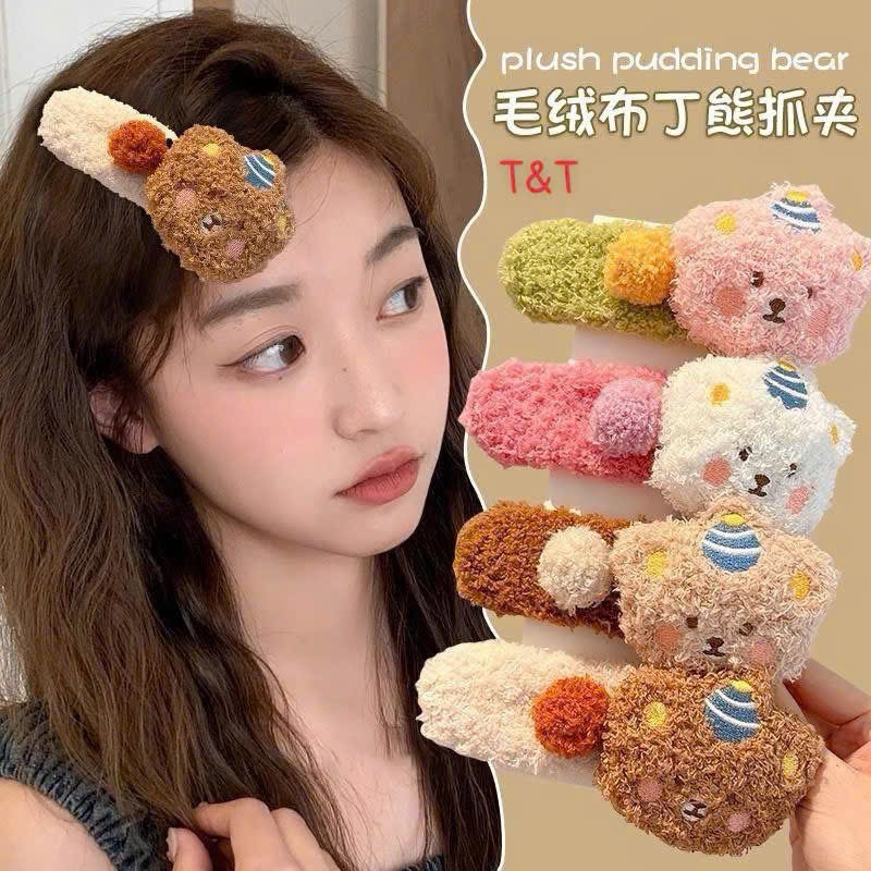 Kẹp tóc lông xù kẹp mỏ vịt hoạ tiết hoạt hình