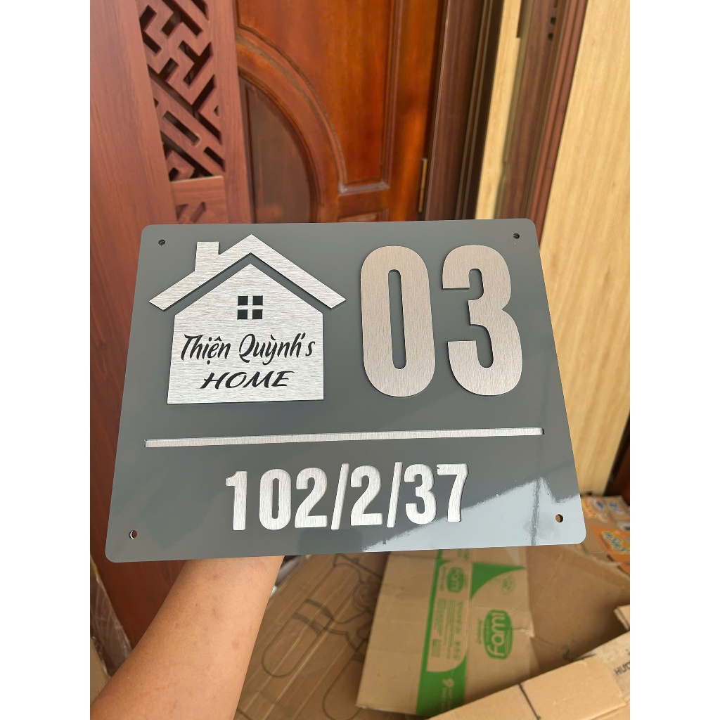 BẢNG, BIỂN SỐ NHÀ. Alcorest + Mica ghi XÁM ngoài trời sang trọng tinh tế