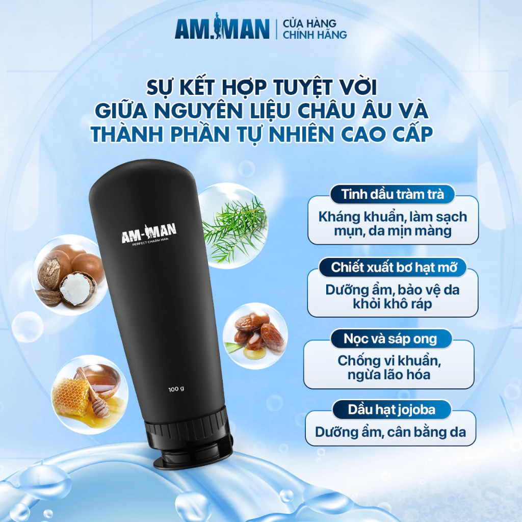 Sữa Rửa Mặt Am Man 100ml Làm Sạch Sâu Kháng Khuẩn,Tẩy Tế Bào Chết,Làm Sáng Mịn Da,Duy Trì Độ Ẩm Và Ngăn Ngừa Lão Hóa Da