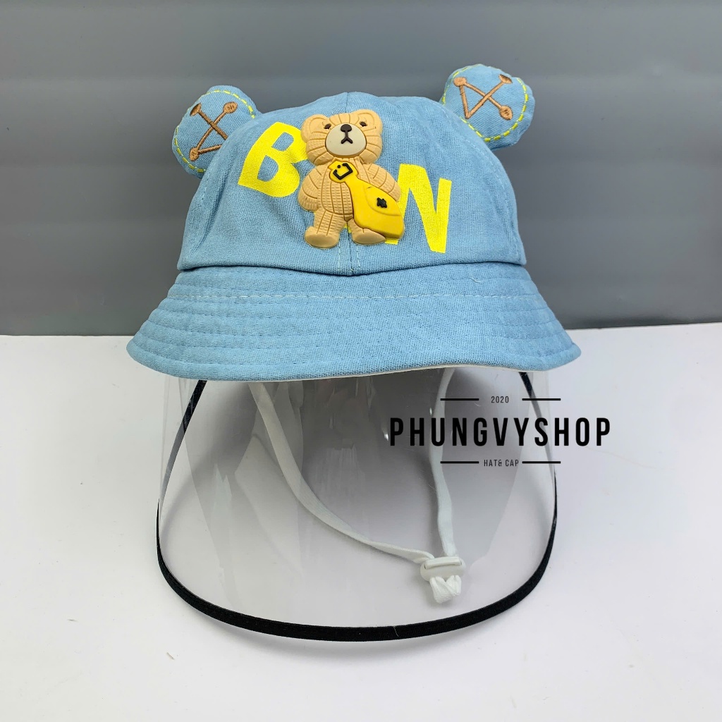 BÉ 2-5 Tuổi_Mũ chống giọt bắn chắn gió bụi mưa bucket tai bèo vành phungvyshop-nón / Bo "KIẾNG" GAUBN KINH /