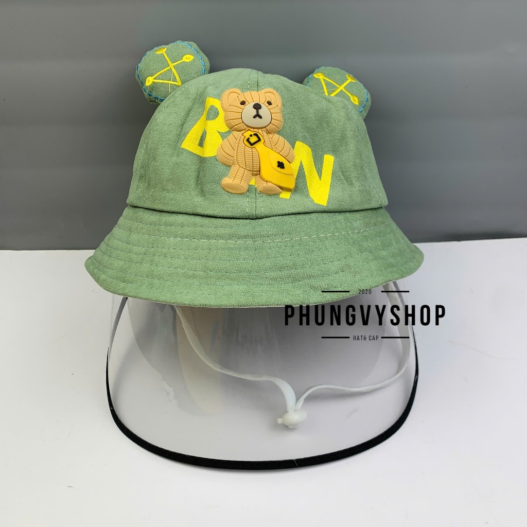 BÉ 2-5 Tuổi_Mũ chống giọt bắn chắn gió bụi mưa bucket tai bèo vành phungvyshop-nón / Bo "KIẾNG" GAUBN KINH /