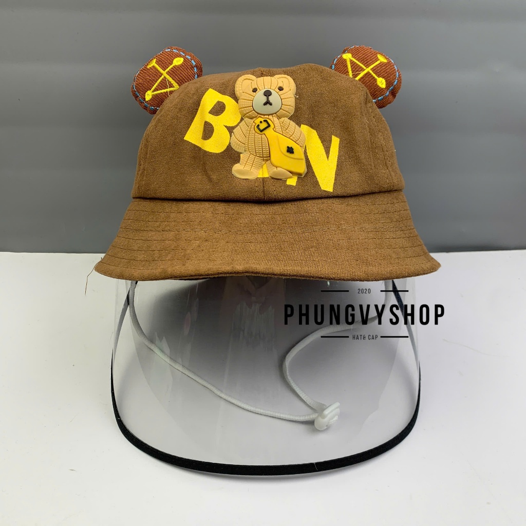 BÉ 2-5 Tuổi_Mũ chống giọt bắn chắn gió bụi mưa bucket tai bèo vành phungvyshop-nón / Bo "KIẾNG" GAUBN KINH /