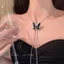 Vòng Cổ Đính Đá Hình Bướm, Choker Titan Dài Không Gỉ, Dây Chuyền Nữ Cá Tính Phong Cách Thời Trang