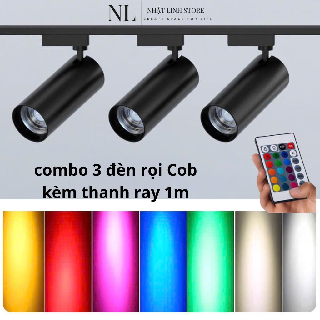 Combo 3 Đèn Rọi RGB 7 Màu Công Suất 20W / 30W Kèm Thanh Ray 1M, Đèn Led ...