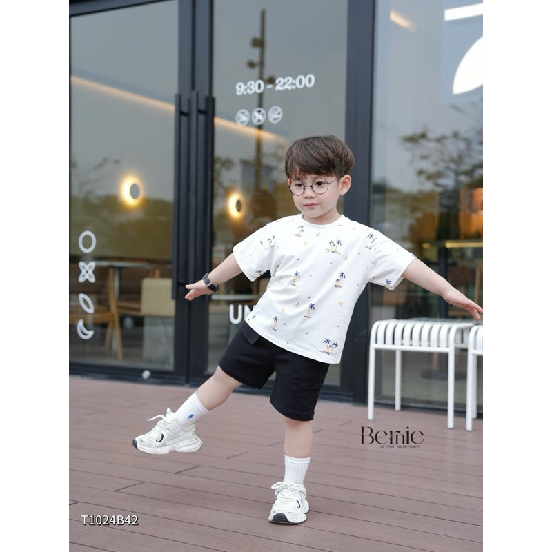 Set cộc tay Bernie in trần mùa hè chất liệu cotton xịn sò phối quần da cá cho bé trai 9-28kg