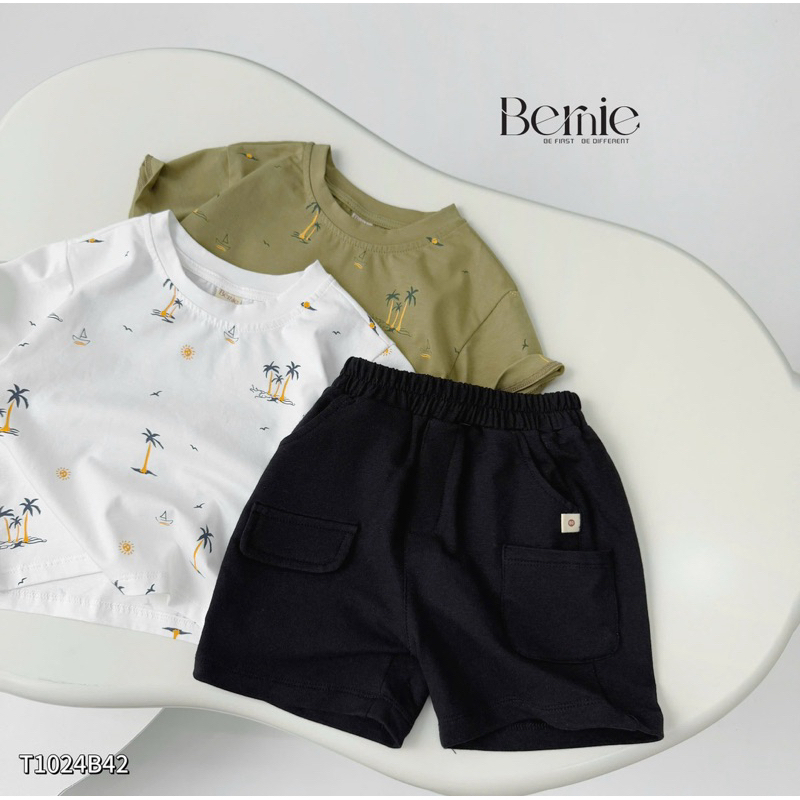 Set cộc tay Bernie in trần mùa hè chất liệu cotton xịn sò phối quần da cá cho bé trai 9-28kg