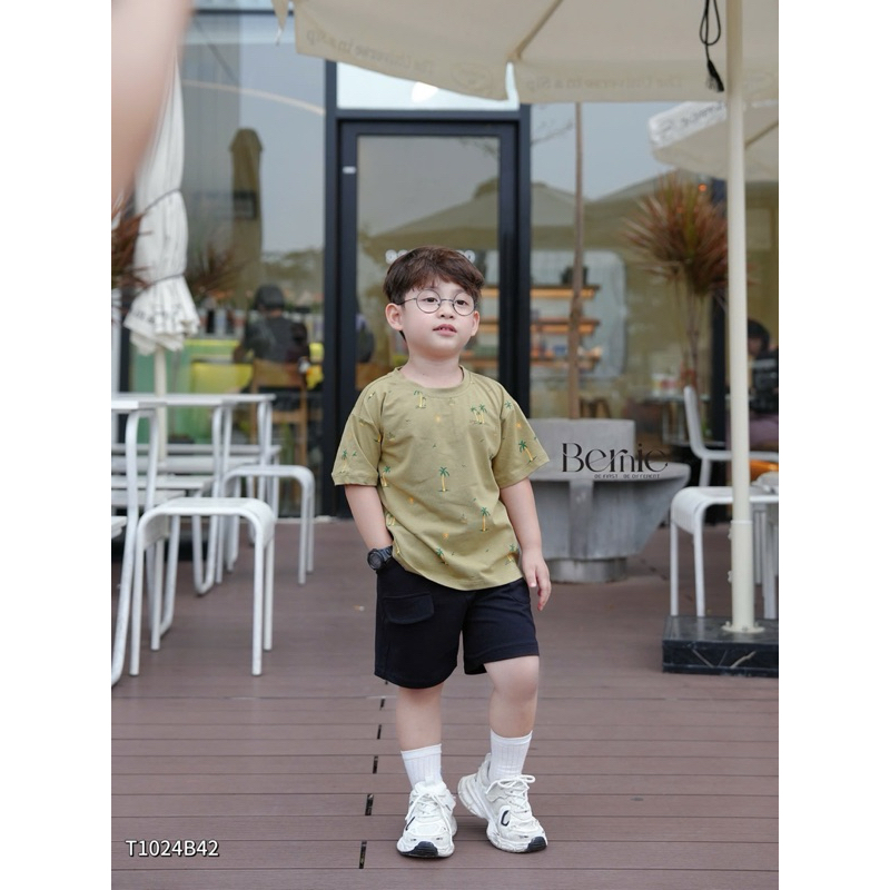 Set cộc tay Bernie in trần mùa hè chất liệu cotton xịn sò phối quần da cá cho bé trai 9-28kg