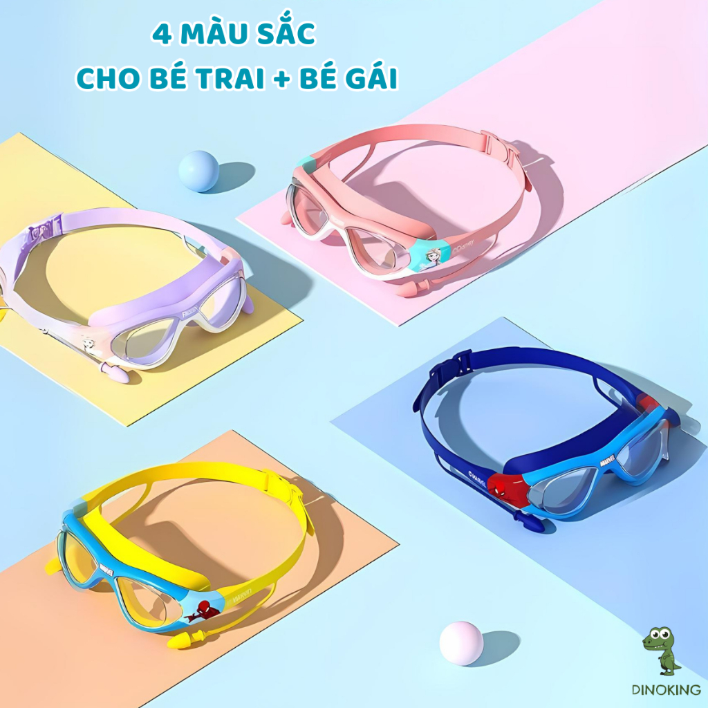 Kính bơi trẻ em DINOKING kính bơi cho bé trai bé gái kèm nút bịt tai Mắt kiếng bơi chống mờ PK12