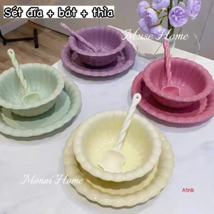 set bát đĩa 3 món màu pastel hot 2025