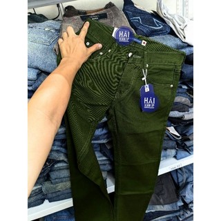 quần kaki dáng jean nam lì vai màu rêu army vải gốc bao cực bền màu