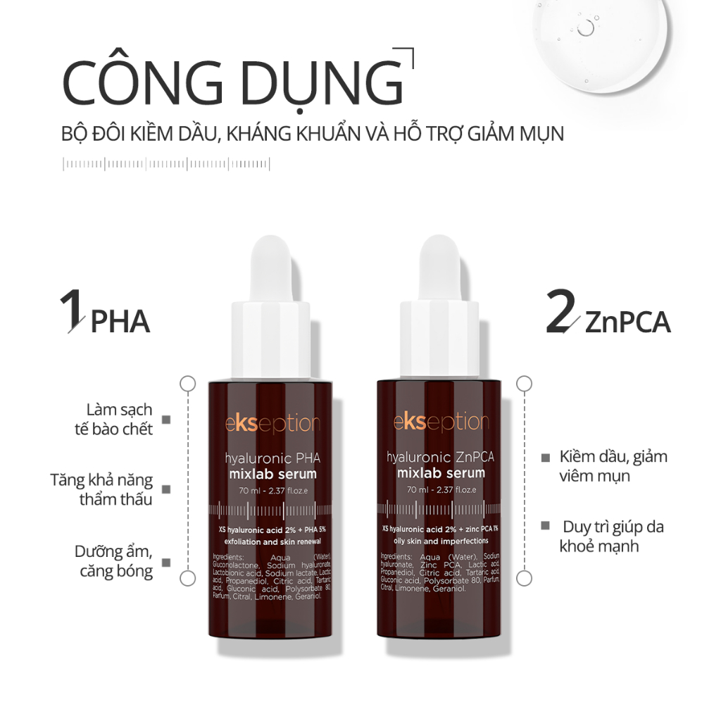 Ảnh Combo EKSEPTION Pre-Serum Hyaluronic 2% PHA 5% Dưỡng Ẩm Và Hyaluronic ZnPCA, HA + 1% ZnPCA Giảm Mụn 75ML 2