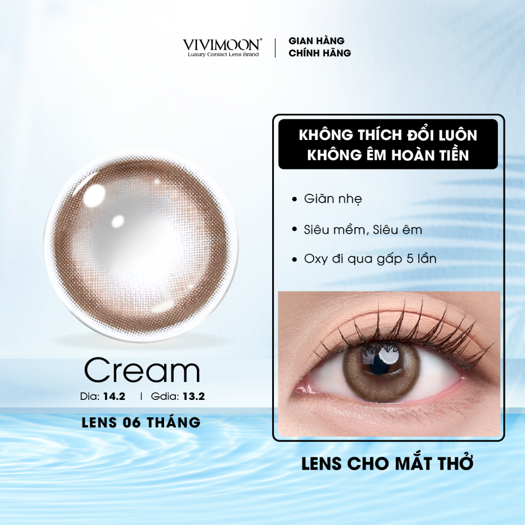 Ảnh Kính áp tròng VIVIMOON LENSPRESSO cận nâu tây cho mắt thở CREAM, lens 6 tháng (Giá 01 đôi) 1