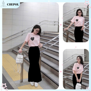 Set (Áo Hồng Nhạt + Chân Váy Đuôi Cá) Áo Phông Chepol Cổ Tròn Tay ngắn Phối Chân Váy Dành Cho Nữ  CP_x6070