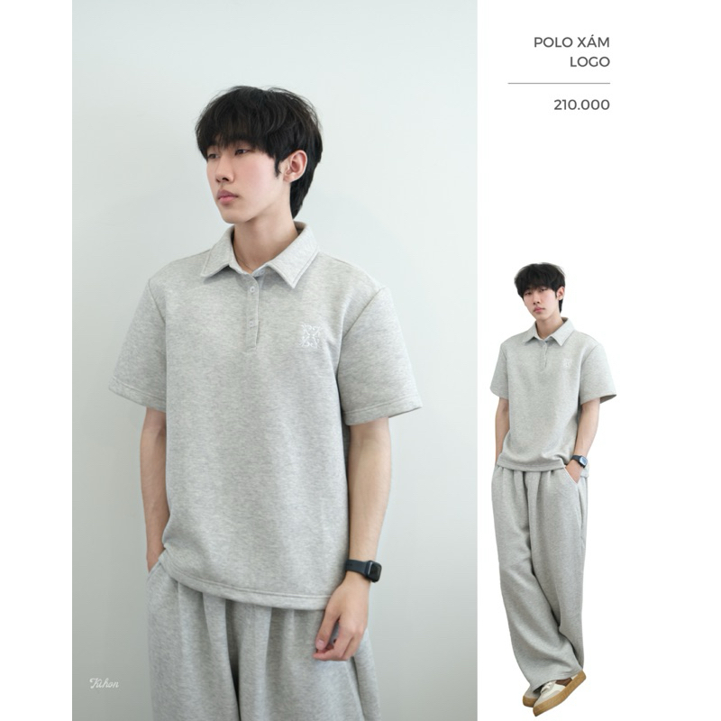 SET XÁM BASIC KÌHON - POLO THÊU LOGO VÀ QUẦN NỈ ỐNG BOOM | Shopee Việt Nam