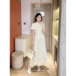 Set Váy Thanh Lịch Medechill Áo Dáng Peplum Xòe Nhẹ, Áo Cổ Đức, Tay Áo Ngắn Bồng Nhẹ, Chân Váy Midi dáng Xòe Xếp Ly S851 — ảnh 3