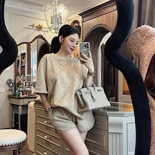 Sét bộ quần áo LV Kèm cổ xích chất cotton thoáng mát áo form rộng tay lỡ phong cách Hàn Quốc M2584