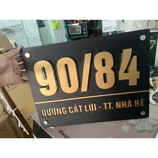 Bảng số nhà alu nền đen nhám số nổi màu nhũ đồng gắn ốc hoặc dán keo tặng kèm