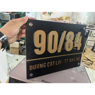 Bảng số nhà alu nền đen nhám số nổi màu nhũ đồng gắn ốc hoặc dán keo tặng kèm