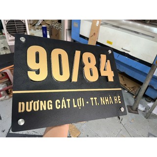 Bảng số nhà alu nền đen nhám số nổi màu nhũ đồng gắn ốc hoặc dán keo tặng kèm