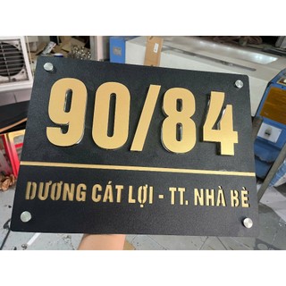 Bảng số nhà alu nền đen nhám số nổi màu nhũ đồng gắn ốc hoặc dán keo tặng kèm