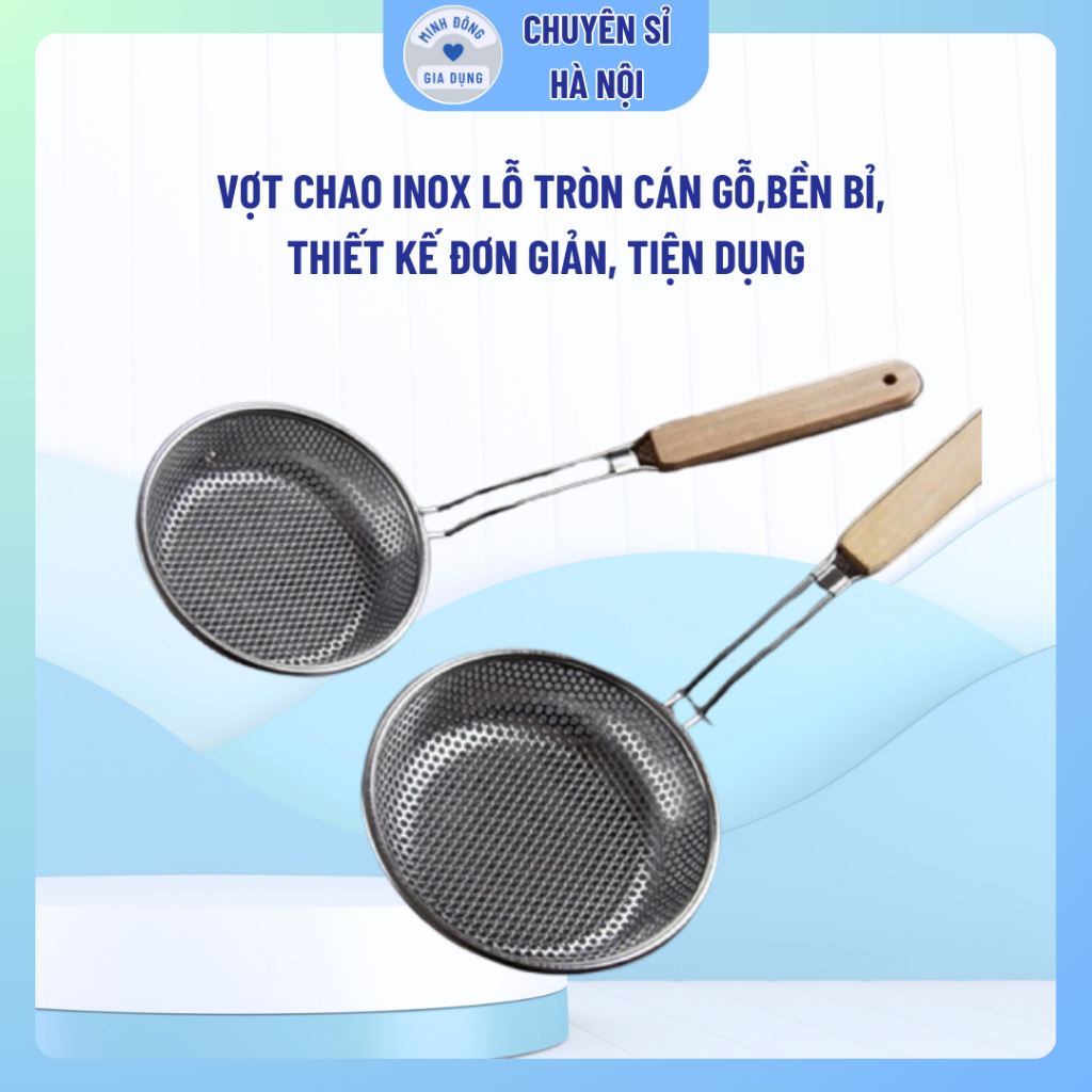 Vợt chao, muỗng vớt inox lỗ tròn cán gỗ | Shopee Việt Nam