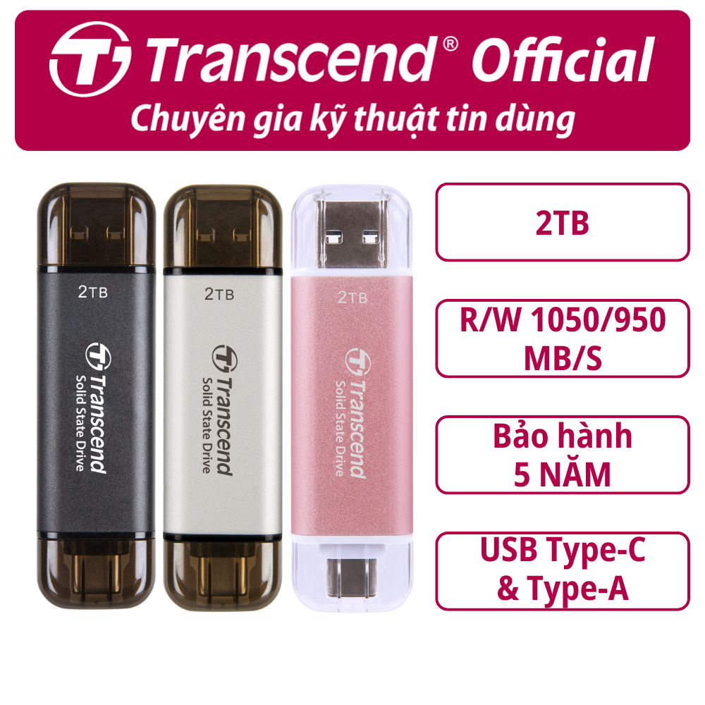 Ổ cứng di động SSD Transcend ESD310 512GB / 1TB / 2TB 1050MB/s - Bảo hành 5 năm