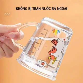 CỐC TẬP UỐNG DỄ THƯƠNG DUNG TÍCH 350ML - Ly Chia Vạch Thuỷ Tinh Cao Cấp,Cốc Pha Sữa Có Ống Hút Chất Liệu An Toàn