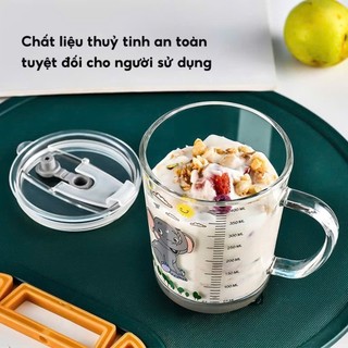 CỐC TẬP UỐNG DỄ THƯƠNG DUNG TÍCH 350ML - Ly Chia Vạch Thuỷ Tinh Cao Cấp,Cốc Pha Sữa Có Ống Hút Chất Liệu An Toàn