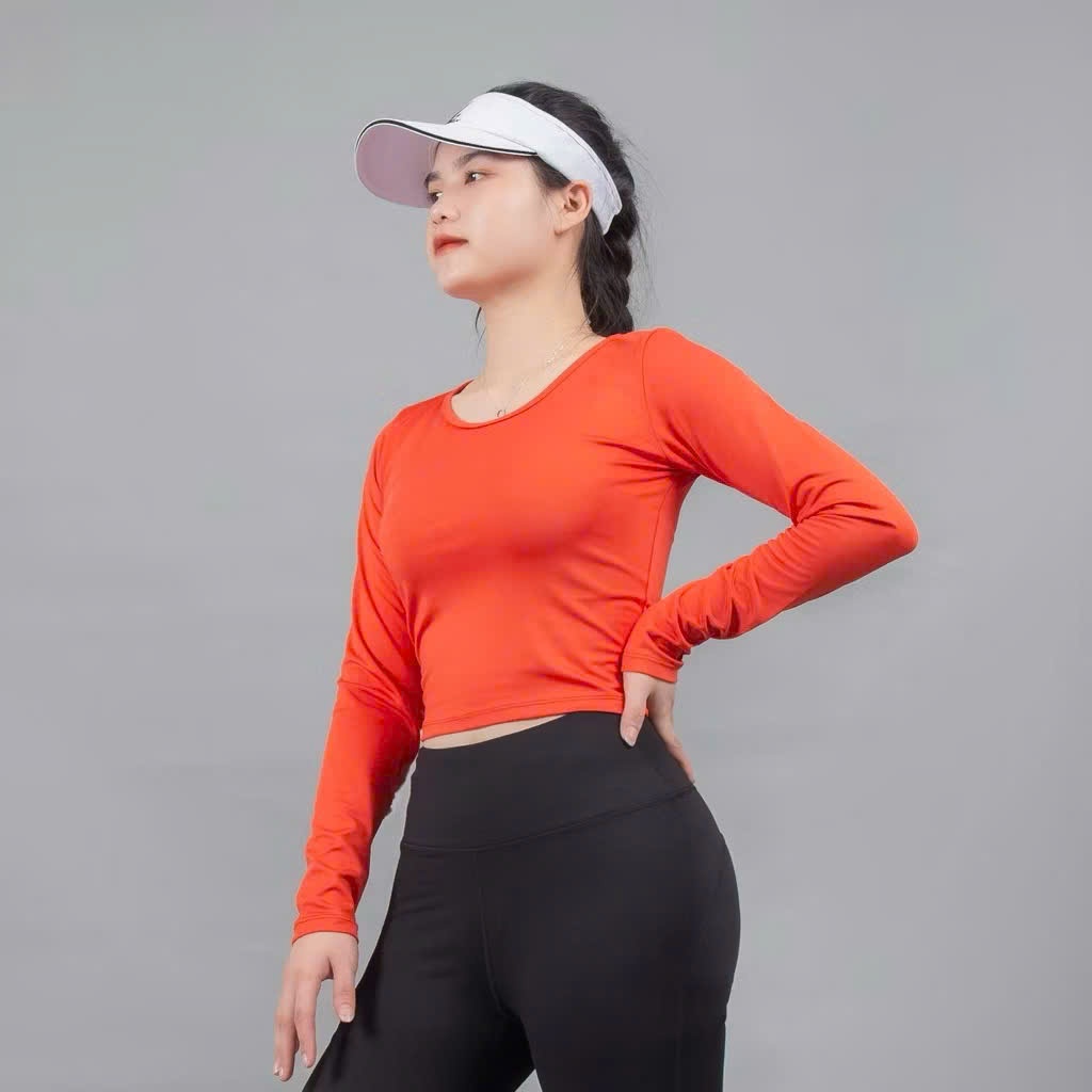 Áo Thể Thao C12  Thời Trang Hottrend Gladimax, Áo Thể Thao Nữ Dáng Croptop Dài Tay Thun Co Giãn Ôm Body
