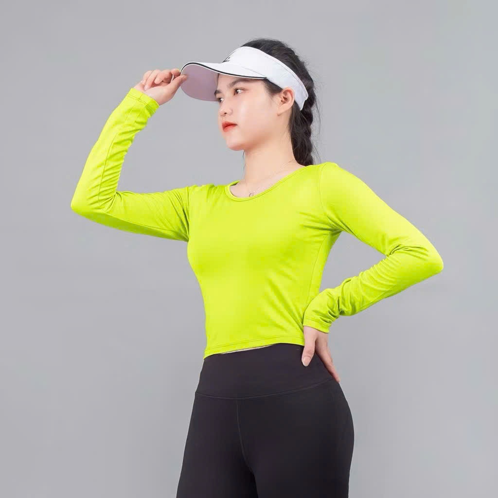 Áo Thể Thao C12  Thời Trang Hottrend Gladimax, Áo Thể Thao Nữ Dáng Croptop Dài Tay Thun Co Giãn Ôm Body