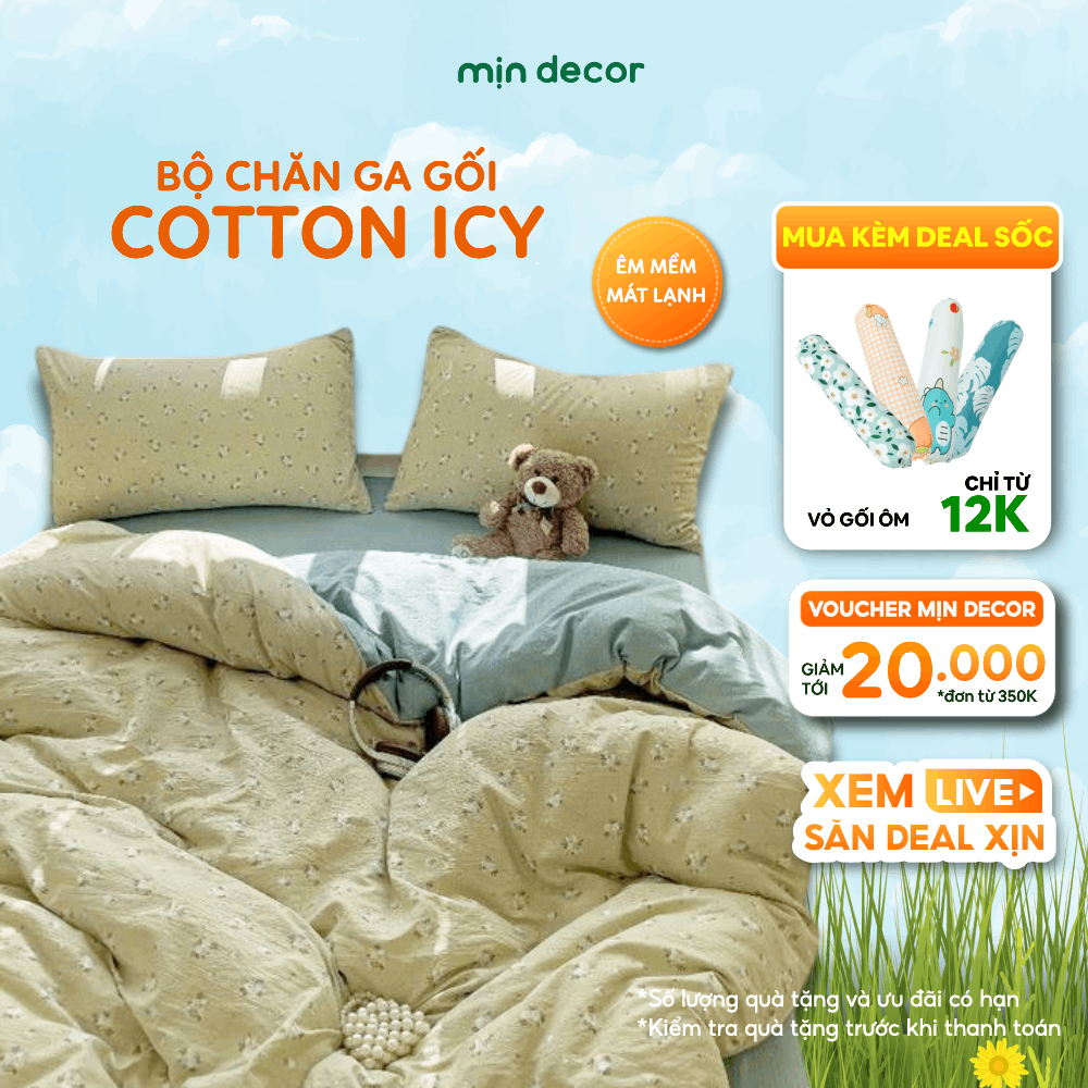 Ảnh Bộ Chăn Ga Gối Cotton Icy Vintage Mịn Decor Bo Chun 20cm, Bộ Ga Trải Giường Đủ Size (Không Kèm Ruột Chăn) 1