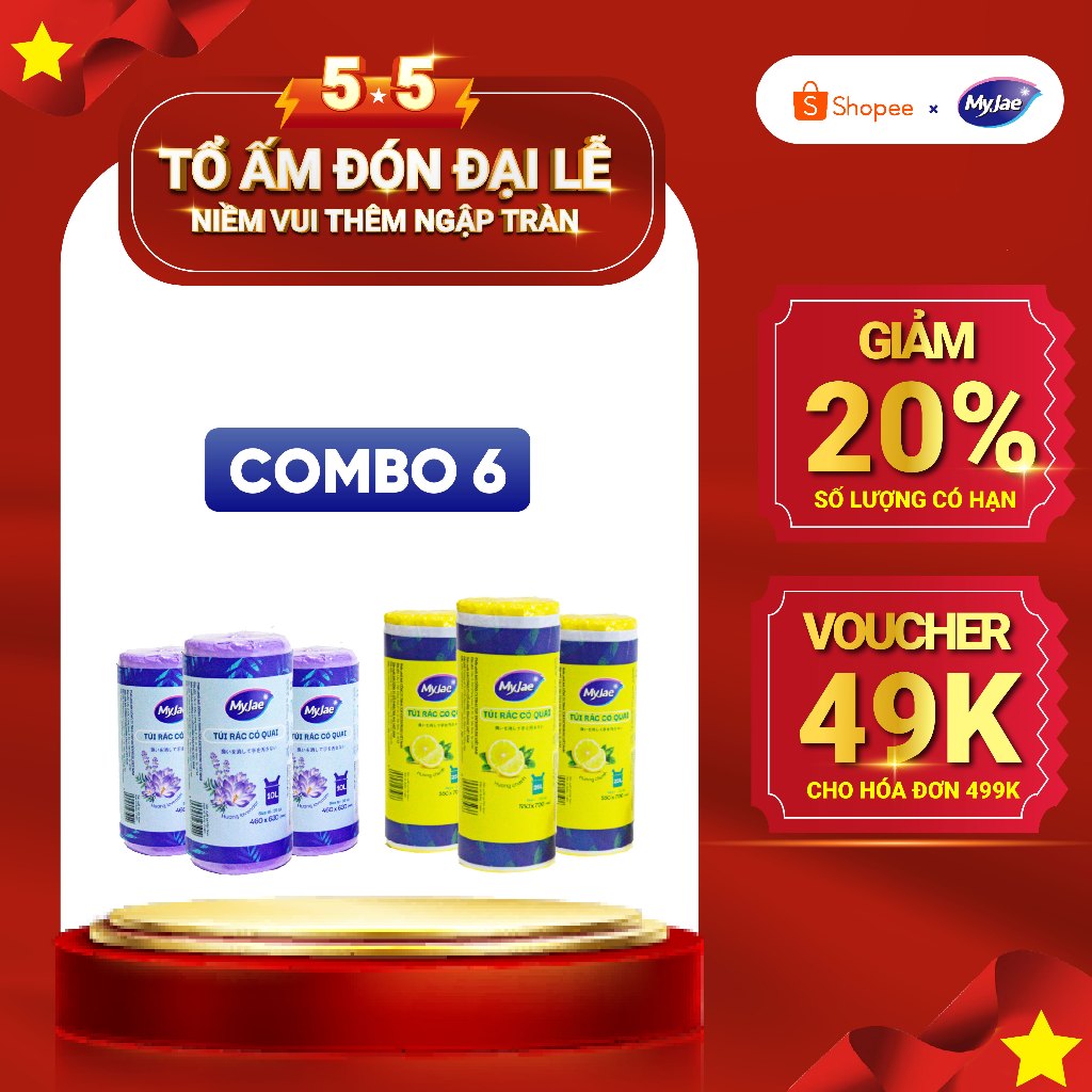 Ảnh Combo 6 Túi Rác Có Quai MyJae, Tự Phân Hủy, Dạng Cuộn 2 Size 10L 25L 1